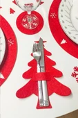 Kırmızı 6'lı Dekoratif Çam Ağacı Kaşıklık – Yılbaşı Dekor, 3mm Keçe thumbnail 2