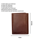 Üçe Katlamalı Model Mıknatıslı Hakiki Deri Erkek Cüzdan - Kahverengi - 6