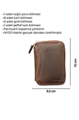 Fermuar Kilitli Mini Boy Unisex Hakiki Deri Spor Cüzdan Carzy Kahverengi - 6