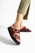 Stato Tekstil-Nappa  Hafif Comfort Kadın Bordo Terlik 25Y-1478 - 1