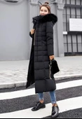 Kışlık Tam Boy Kapüşonlu Günlük Kadın Şişme Mont thumbnail 2