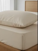 Beylini Lastikli Yatak Çarşaf Seti Yastık Kılıflı Örtü Pamuk Dayanıklı Yırtılmaz Tek Çift Kişilik Bej 120 x 200 CM - 2