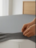 Beylini Lastikli Yatak Çarşaf Seti Yastık Kılıflı Örtü Pamuk Dayanıklı Yırtılmaz Tek Çift Kişilik Gri 120 x 200 CM - 4
