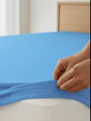 Beylini Lastikli Yatak Çarşaf Seti Yastık Kılıflı Örtü Pamuk Dayanıklı Yırtılmaz Tek Çift Kişilik Mavi 120 x 200 CM - 3