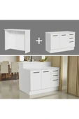 Tdesigno Victor Mutfak Adası Alt Modül 120 cm- Tezgah Dahil-Çok Amaçlı Dolap-Alt Modül-2 Kapaklı 3 Çekmeceli thumbnail 4