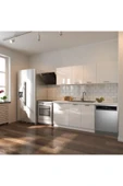 Tdesigno Fier Hazır Mutfak Dolabı 200 cm– Parlak-Beyaz Laminat Tezgah Dahil-Bulaşık Makinesi Yeri Mevcut thumbnail 1