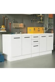 Tdesigno Vant Mutfak 4 Kapaklı-3 Çekmeceli Alt Modül -200 cm - Çok Amaçlı Dolap -Beyaz-Tezgah Dahil thumbnail 1