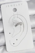 Pirinç Gümüş Renk Bal Peteği Model Zirkon Taşlı Kadın Kıkırdak Küpe - TJ-BKP10568 - 2