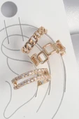 Pirinç Gold Renk Zirkon Taşlı Kare Zincir Model Kadın Kıkırdak Küpe - TJ-BKP10588 - 1