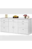Tdesigno Zei Mutfak Çekmeceli Alt Modül 180 Cm Beyaz- Tezgah Dahil-Çok Amaçlı Dolap-Kahve Köşesi-Mat - 1