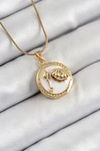 316L Çelik Zincir Beyaz Mineli Sanatsal Portre İstiridye Model Gold Renk Kadın Kolye - TJ-BKO10267 thumbnail 1