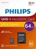 Philips Ultra Speed FM64MP45B Class 10 UHS-I U1 A1 V10 64 GB Micro SD Kart - 1