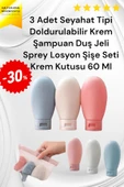3 Adet Seyahat Tipi Doldurulabilir Krem Şampuan Duş Jeli Sprey Losyon Şişe Seti Krem Kutusu 60 Ml - 1