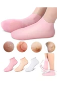 2 Çift Pembe Silikon Kaymaz Nemlendirici Çorap Yeniden Kullanılabilir Pedikür Bakımı Çatlak Topuk - 1