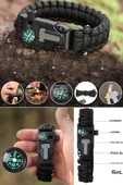 Survival Pusulalı Hayatta Kalma Bilekliği Kamp Bileklik Düdük Çok Amaçlı Outdoor Aksesuar Kit Askeri thumbnail 3
