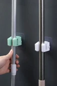 SVRM Yapışkanlı Pratik Mop Fırça Tutucu 4 Adet Poratif Banyo, Mutfak Askısı thumbnail 5