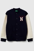 United Colors of Benetton Erkek Çocuk  32N4C505F-25K Bomber Sweatshirt Kolej Ceket Lacivert thumbnail 1