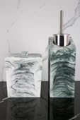 4 Parça Mermer Desenli Beton Banyo Seti Tuvalet Fırçalığı Çöp Kovası thumbnail 3
