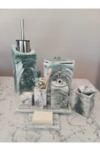 11 Parça Mermer Desenli Beton Banyo Seti Katı Sıvı Sabunluk Diş Fırçalık Pamukluk Mumluk Tepsi thumbnail 4