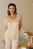 V YAKA UZUN KOLLU CAMEL KADIN BLUZ  797303-2Y5 thumbnail 1