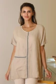 SIFIR YAKA CEPLİ SALAŞ BEJ  KADIN BLUZ 13746-2Y5 - 1