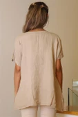 SIFIR YAKA CEPLİ SALAŞ BEJ  KADIN BLUZ 13746-2Y5 - 4