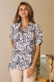 KATLAMALI KOL DESENLİ EKRU İNDİGO KADIN GÖMLEK 29751-2Y5 - 1