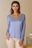 V YAKA UZUN KOLLU MAVİ  KADIN BLUZ 797303-2Y5 thumbnail 2