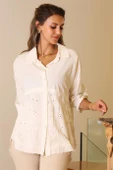 KATLAMALI KOL İŞLEMELİ BEJ KADIN BLUZ  55740-2Y5 - 4