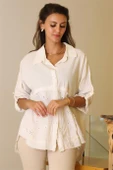 KATLAMALI KOL İŞLEMELİ BEJ KADIN BLUZ 55740-2Y5 - 2