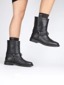 Stato - Siyah Hakiki Deri Fermuarlı Kadın Postal Bot thumbnail 2