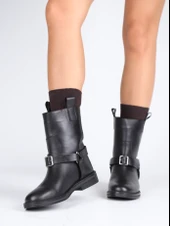 Stato - Siyah Hakiki Deri Fermuarlı Kadın Postal Bot thumbnail 1