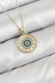 Pirinç Zirkon Taşlı Su Yolu Nazar Model Gold Renk Kadın Kolye - TJ-BKO10428 thumbnail 1