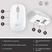 Lenovo lecoo WS211 Beyaz Şarjlı Sessiz Ergonomik Optik Kablosuz Mouse thumbnail 4