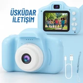 Çocuk Fotoğraf Makinesi  HD Ekranlı, Şarjlı, Hediye Kablo ve Askı Dahil Hediye Setli MAVİ - 1