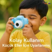 Çocuk Fotoğraf Makinesi  HD Ekranlı, Şarjlı, Hediye Kablo ve Askı Dahil Hediye Setli MAVİ - 3