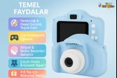 Çocuk Fotoğraf Makinesi  HD Ekranlı, Şarjlı, Hediye Kablo ve Askı Dahil Hediye Setli MAVİ - 6