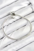 Pirinç Charm Zirkon Taşlı Yonca Model Gümüş Renk Kadın Bileklik - TJ-BB7800 - 2