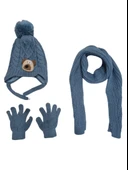 Kitti 1-4 Yaş Erkek Bebek & Çocuk Atkı Bere Eldiven 3'lü Takım thumbnail 4