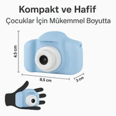 Çocuk Fotoğraf Makinesi  HD Ekranlı, Şarjlı, Hediye Kablo ve Askı Dahil Hediye Setli MAVİ - 2