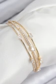 Pirinç Zirkon Taşlı Su Yolu Model Gold Renk Kadın Bileklik - TJ-BB7867 - 1