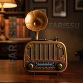 Retro Gramofon Görünümlü Bluetooth'lu FM/AM/SW 3 Bant Radyo ve Müzik Çalar (Everton RT-738) - 1