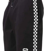 Siyah Dama Desen Şeritli Erkek Beli Lastikli Şort - 3