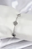 316L Çelik Gümüş Renk Siyah ve Zirkon Taşlı Baby Boy Yonca Kadın Bileklik - TJ-BB7954 - 1
