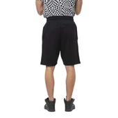 Siyah Dama Desen Şeritli Erkek Beli Lastikli Şort - 4