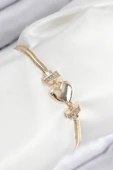 Pirinç Zirkon Taşlı Kalp Model Gold Renk Kadın Bileklik - TJ-BB7901 - 1
