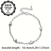 Heart chain 925 Ayar sade şık zincir kalpli gümüş bileklik thumbnail 8