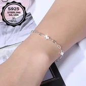 Heart chain 925 Ayar sade şık zincir kalpli gümüş bileklik thumbnail 1