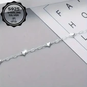 Heart chain 925 Ayar sade şık zincir kalpli gümüş bileklik thumbnail 6