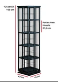 DEKORATİF SİYAH METAL 360 DÖNER KİTAPLIK 5 RAFLI ÜNİTE ÇOK AMAÇLI SALON OFİS DÜZENLEYİCİ thumbnail 5